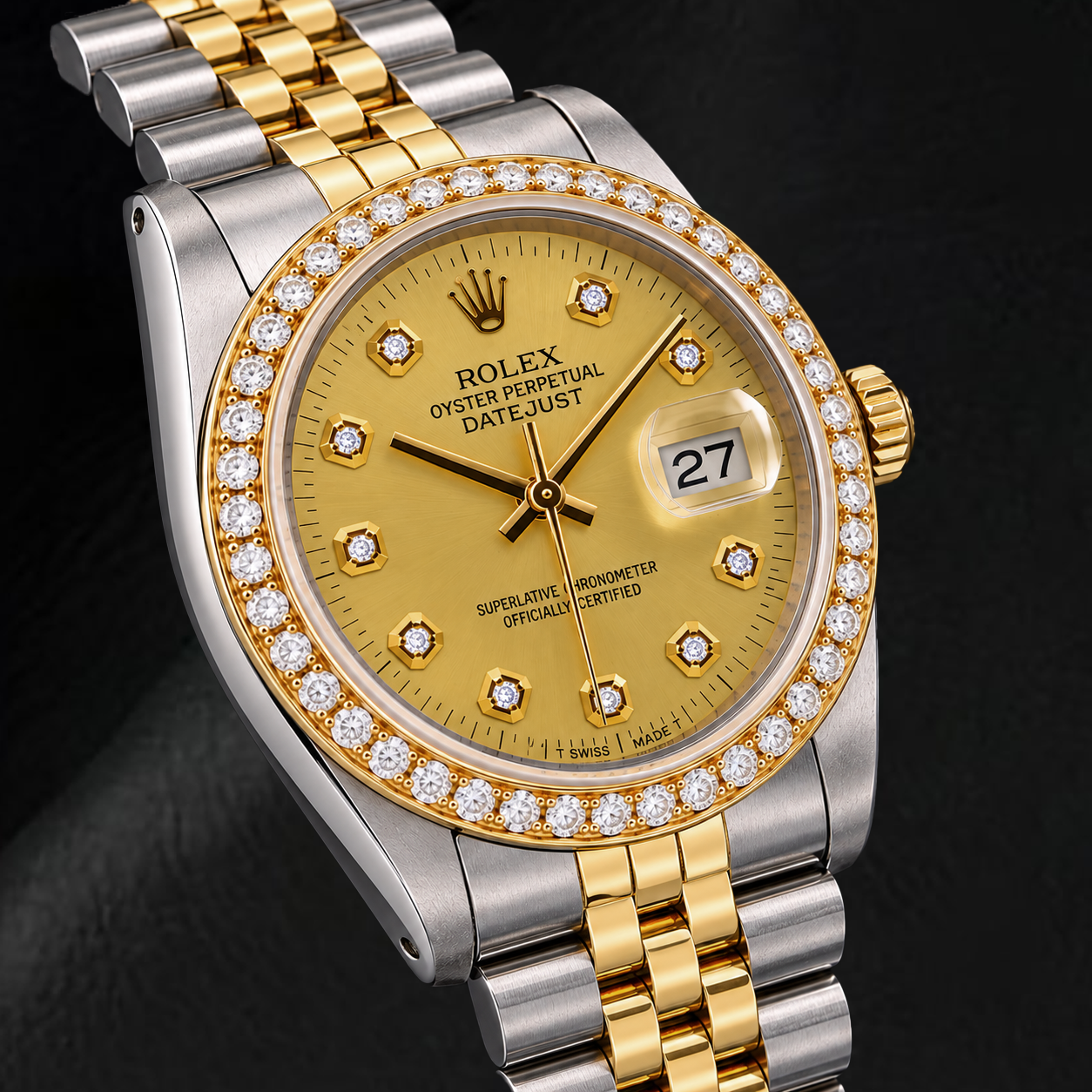 Rolex Datejust 16013 36 mm Champagner-Diamantzifferblatt Bicolor Uhr