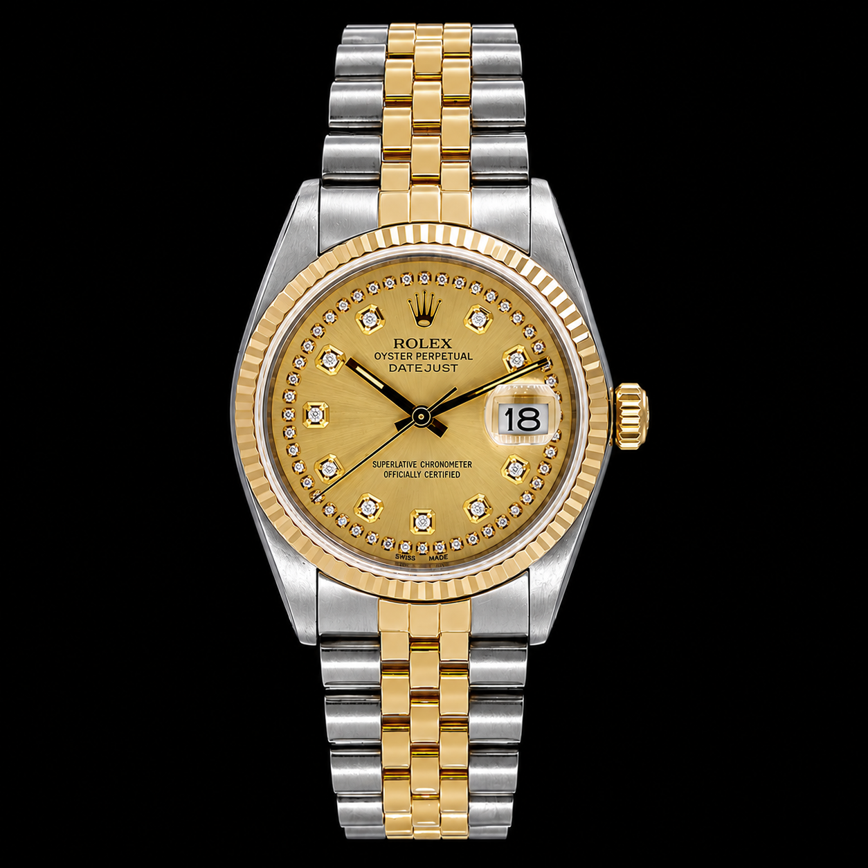 Rolex Datejust 16013 36 mm Bicolor-Uhr mit champagnerfarbenem String-Diamantzifferblatt