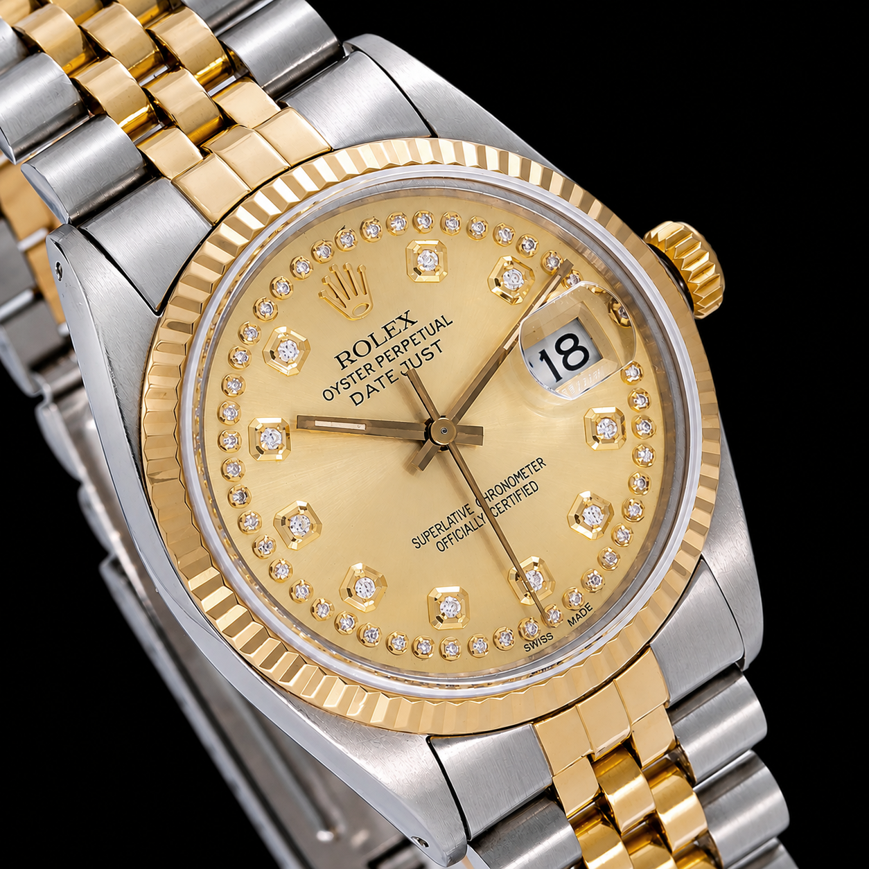 Rolex Datejust 16013 36 mm Bicolor-Uhr mit champagnerfarbenem String-Diamantzifferblatt