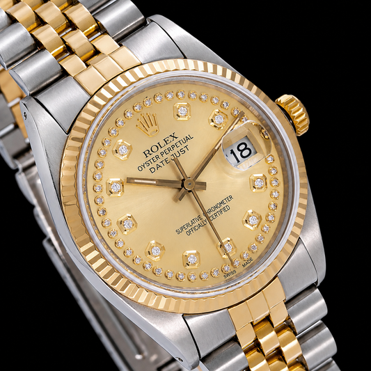 Rolex Datejust 16013 36 mm Bicolor-Uhr mit champagnerfarbenem String-Diamantzifferblatt