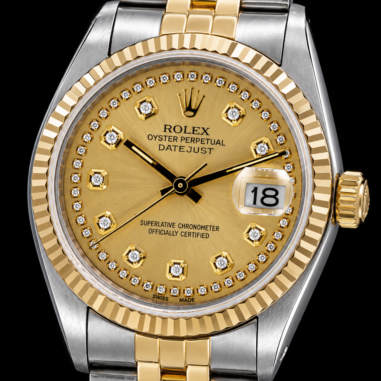 Rolex Datejust 16013 36 mm Bicolor-Uhr mit champagnerfarbenem String-Diamantzifferblatt
