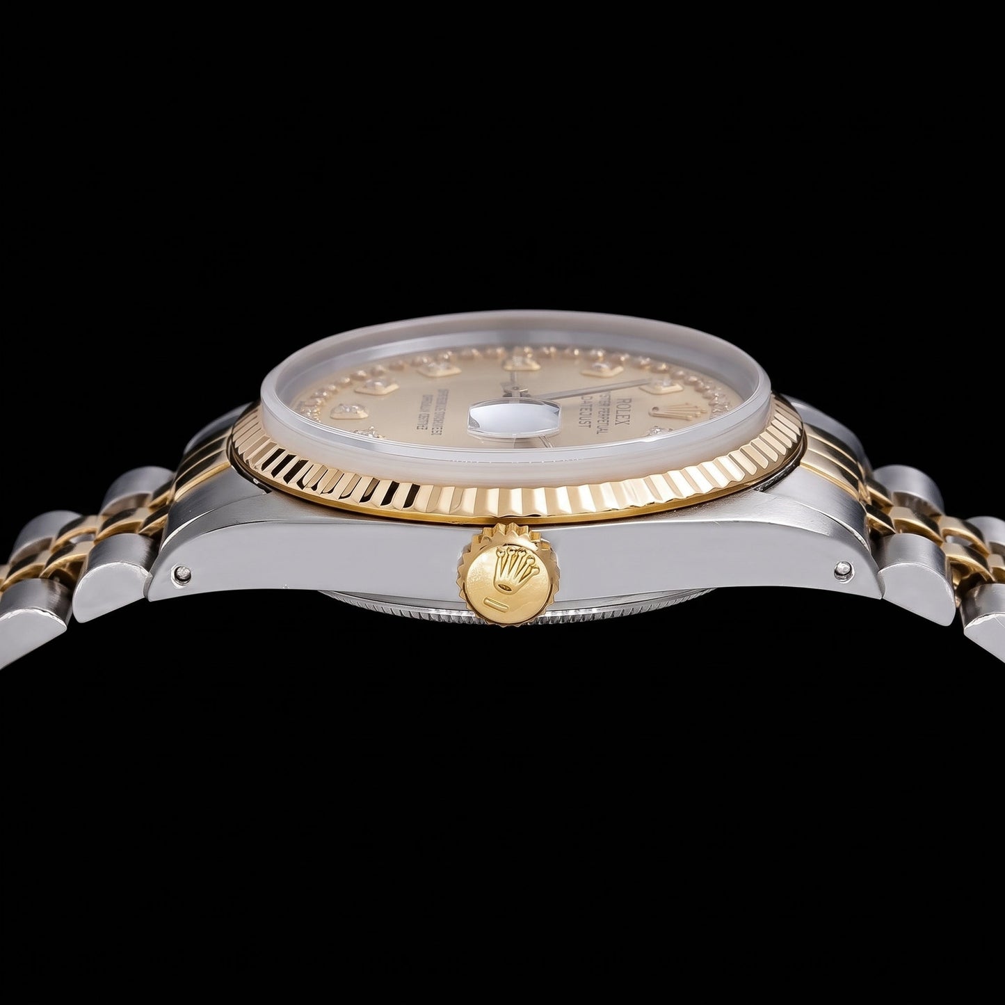 Rolex Datejust 16013 36 mm Bicolor-Uhr mit champagnerfarbenem String-Diamantzifferblatt