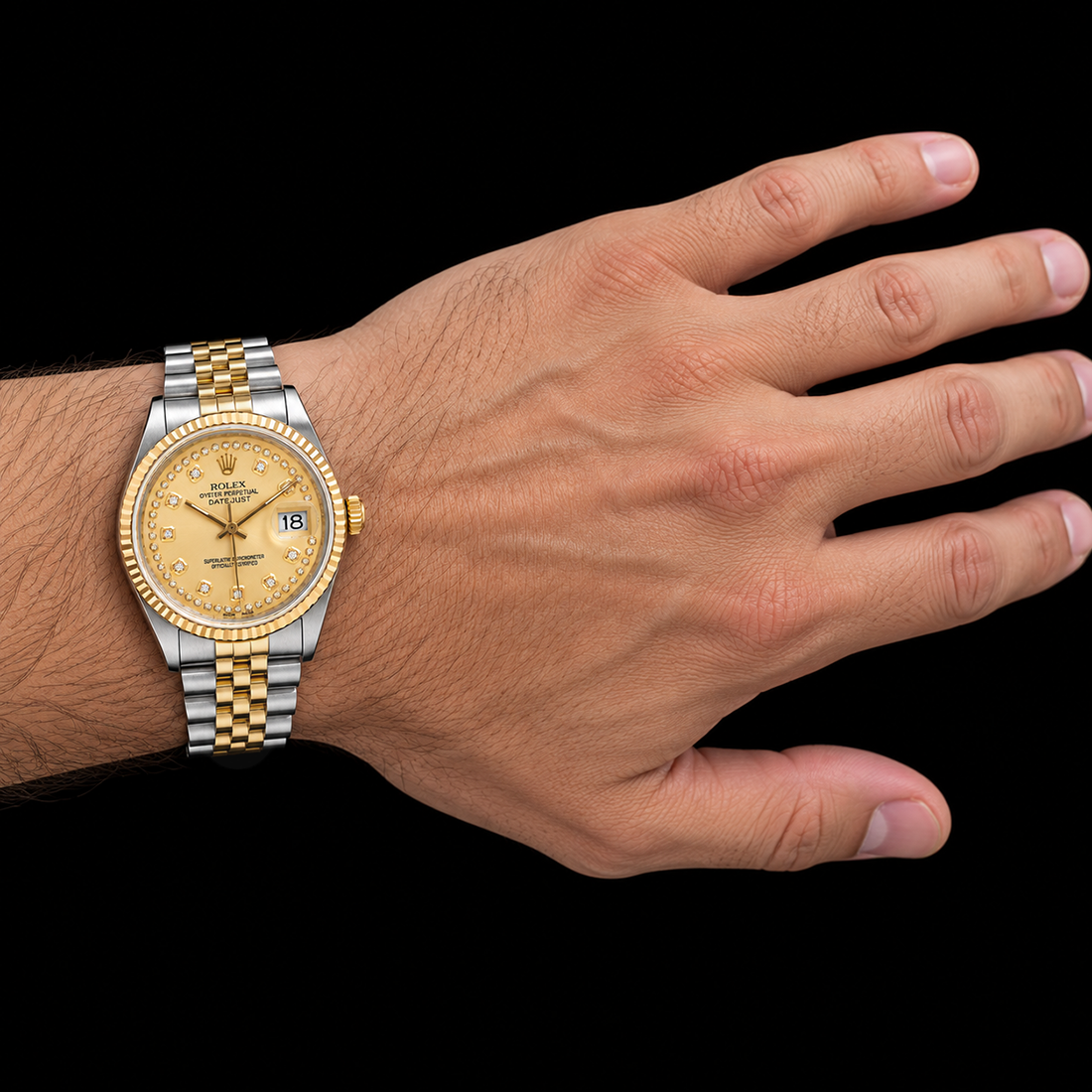 Rolex Datejust 16013 36 mm Bicolor-Uhr mit champagnerfarbenem String-Diamantzifferblatt