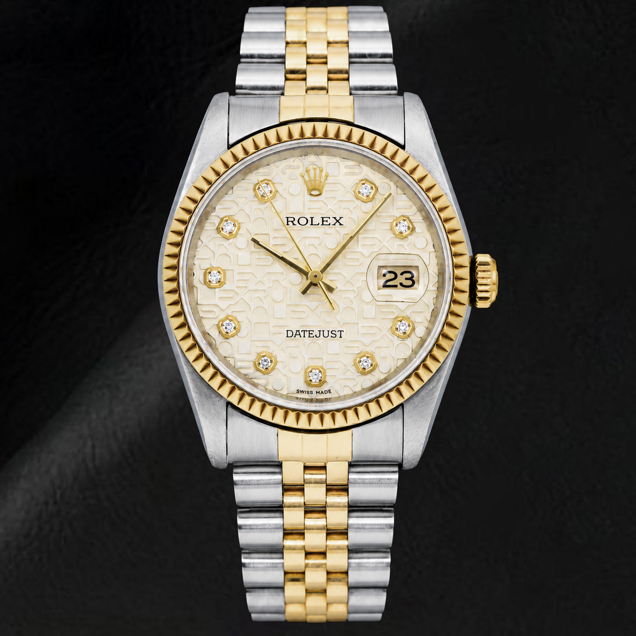 Rolex Datejust 16013 36 mm Bicolor Uhr mit elfenbeinfarbenem Jubilé-Diamantzifferblatt