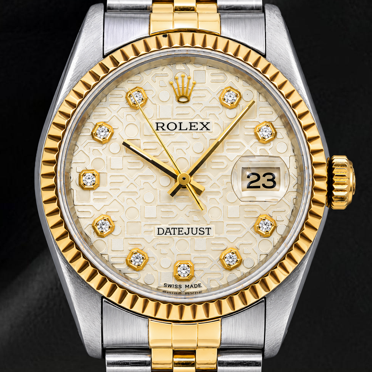 Rolex Datejust 16013 36 mm Bicolor Uhr mit elfenbeinfarbenem Jubilé-Diamantzifferblatt