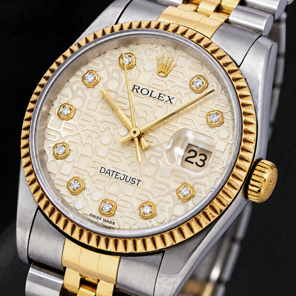Rolex Datejust 16013 36 mm Bicolor Uhr mit elfenbeinfarbenem Jubilé-Diamantzifferblatt