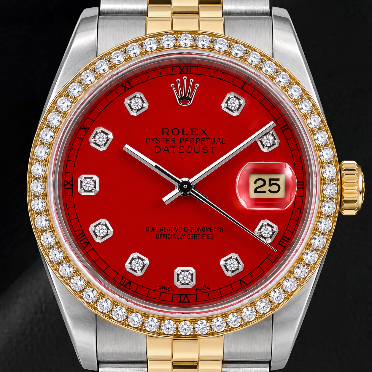 Rolex Datejust 16013 36 mm Bicolor-Uhr mit rotem Diamantzifferblatt