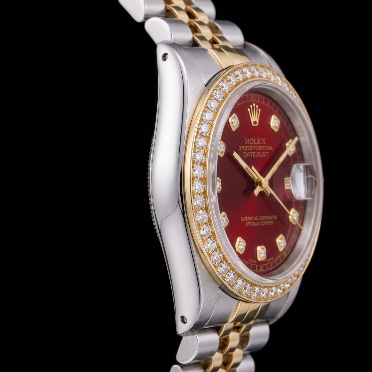 Rolex Datejust 16013 36 mm Rotes Diamantzifferblatt Jubilé-Armband Bicolor Uhr