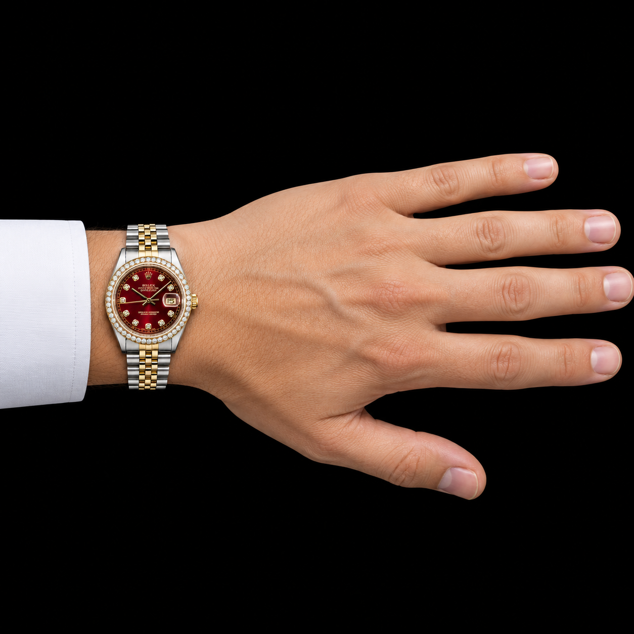 Rolex Datejust 16013 36 mm Rotes Diamantzifferblatt Jubilé-Armband Bicolor Uhr
