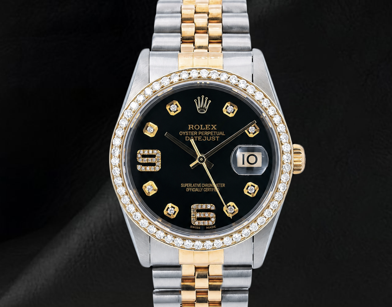 Rolex Datejust 16013 Bicolor Uhr 36 mm mit schwarzem Diamantzifferblatt und arabischen Ziffern