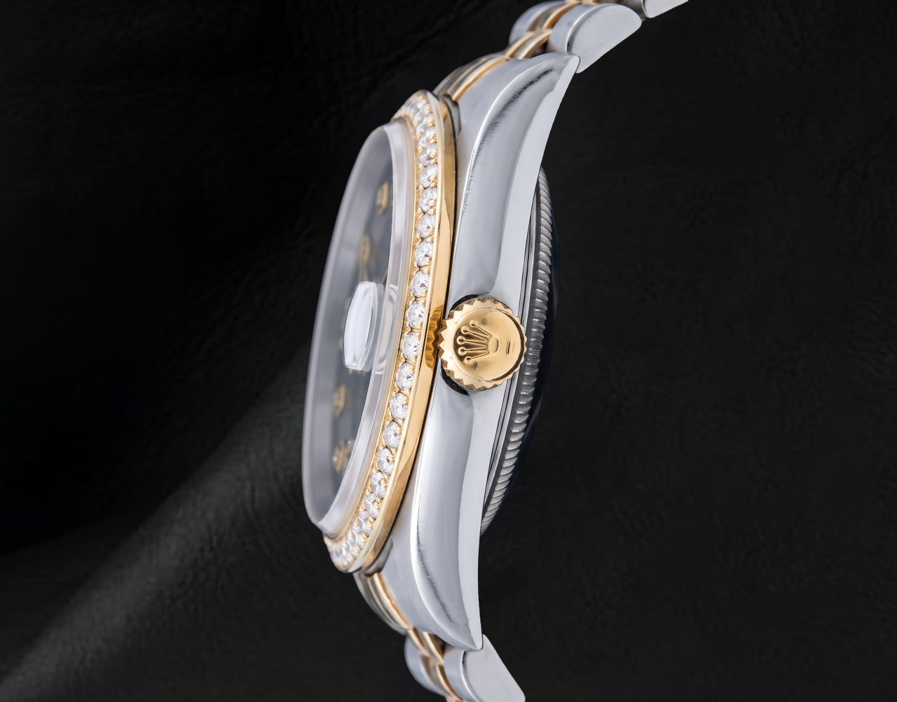 Rolex Datejust 16013 Bicolor Uhr 36 mm mit schwarzem Diamantzifferblatt und arabischen Ziffern