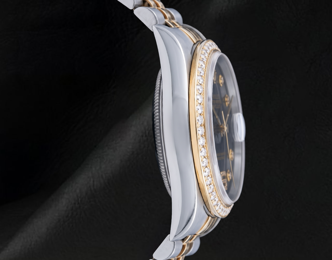 Rolex Datejust 16013 Bicolor Uhr 36 mm mit schwarzem Diamantzifferblatt und arabischen Ziffern
