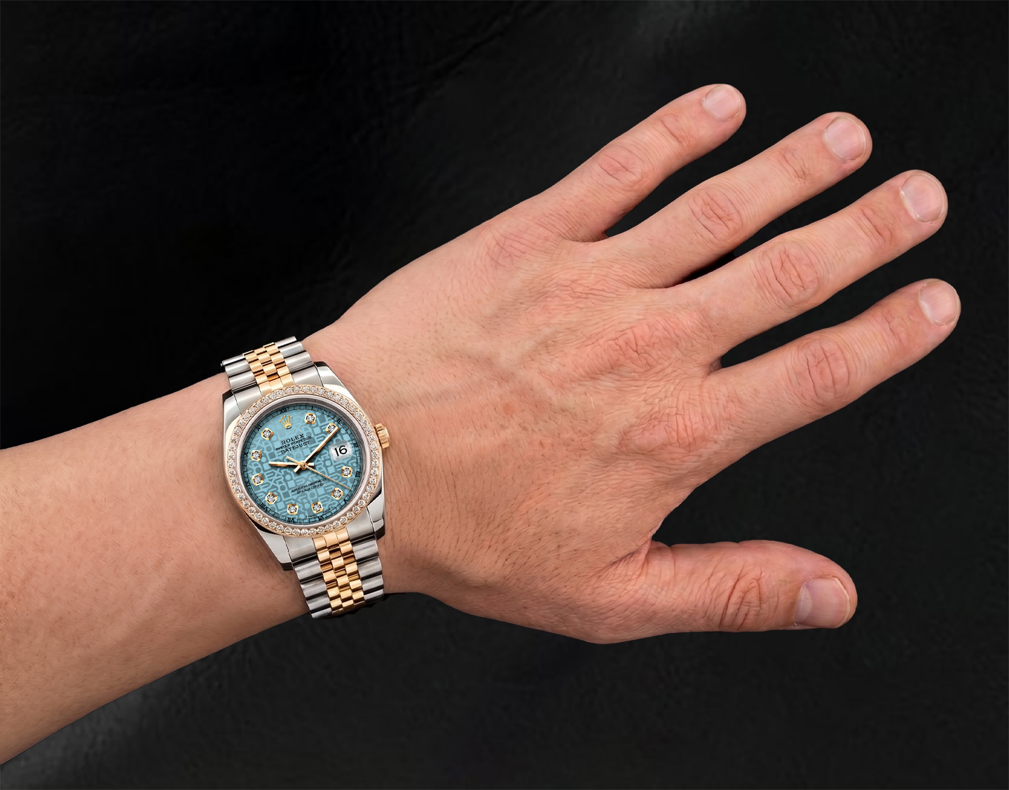 Rolex Datejust 16013 Eisblaues Diamantzifferblatt 36 mm Jubilee-Armband Bicolor Uhr