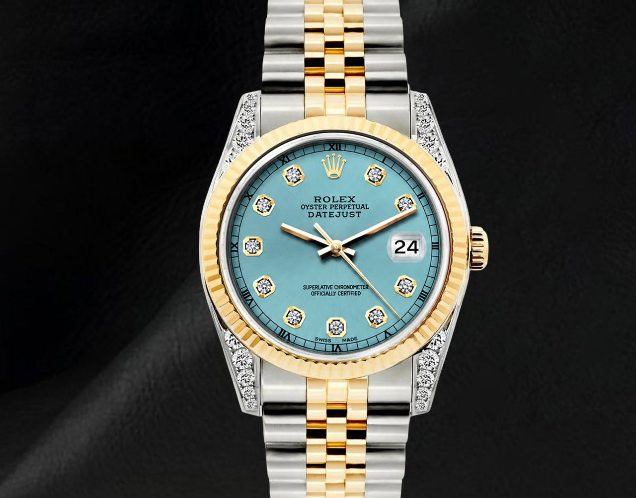 Rolex Datejust 16013 Türkises Diamantzifferblatt 36 mm Bicolor Uhr