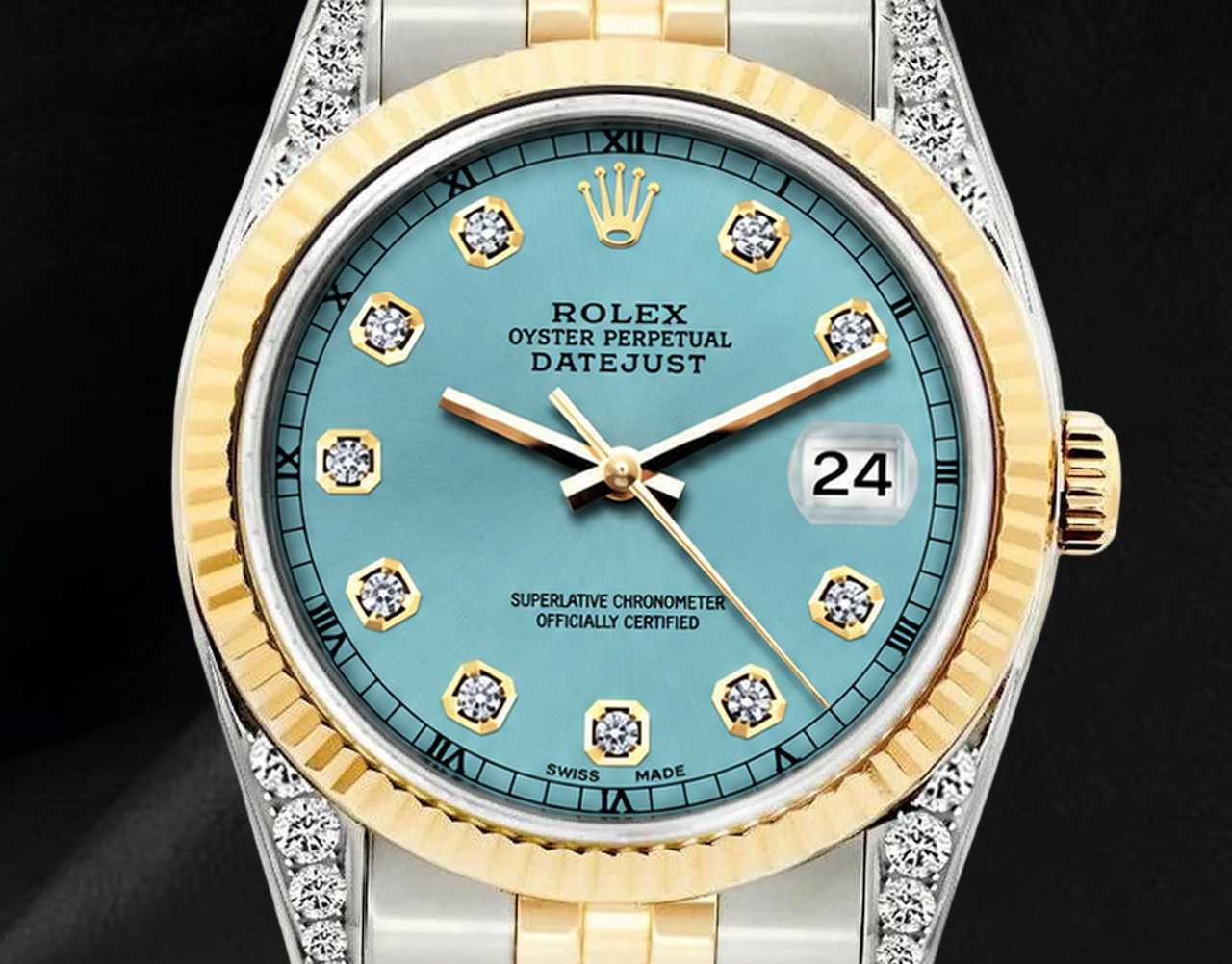 Rolex Datejust 16013 Türkises Diamantzifferblatt 36 mm Bicolor Uhr