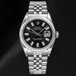 Rolex Datejust 16014 36 mm Edelstahl Armbanduhr mit schwarzem Baguette-Diamantzifferblatt