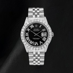 Rolex Datejust 16014 36 mm Edelstahl Uhr mit schwarzem Diamantzifferblatt und römischen Ziffern