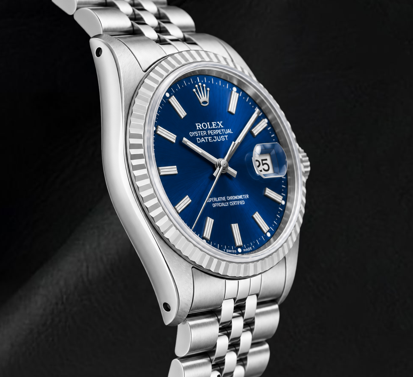 Rolex Datejust 16014 36 mm Edelstahluhr mit blauem Zifferblatt mit Stabindizes