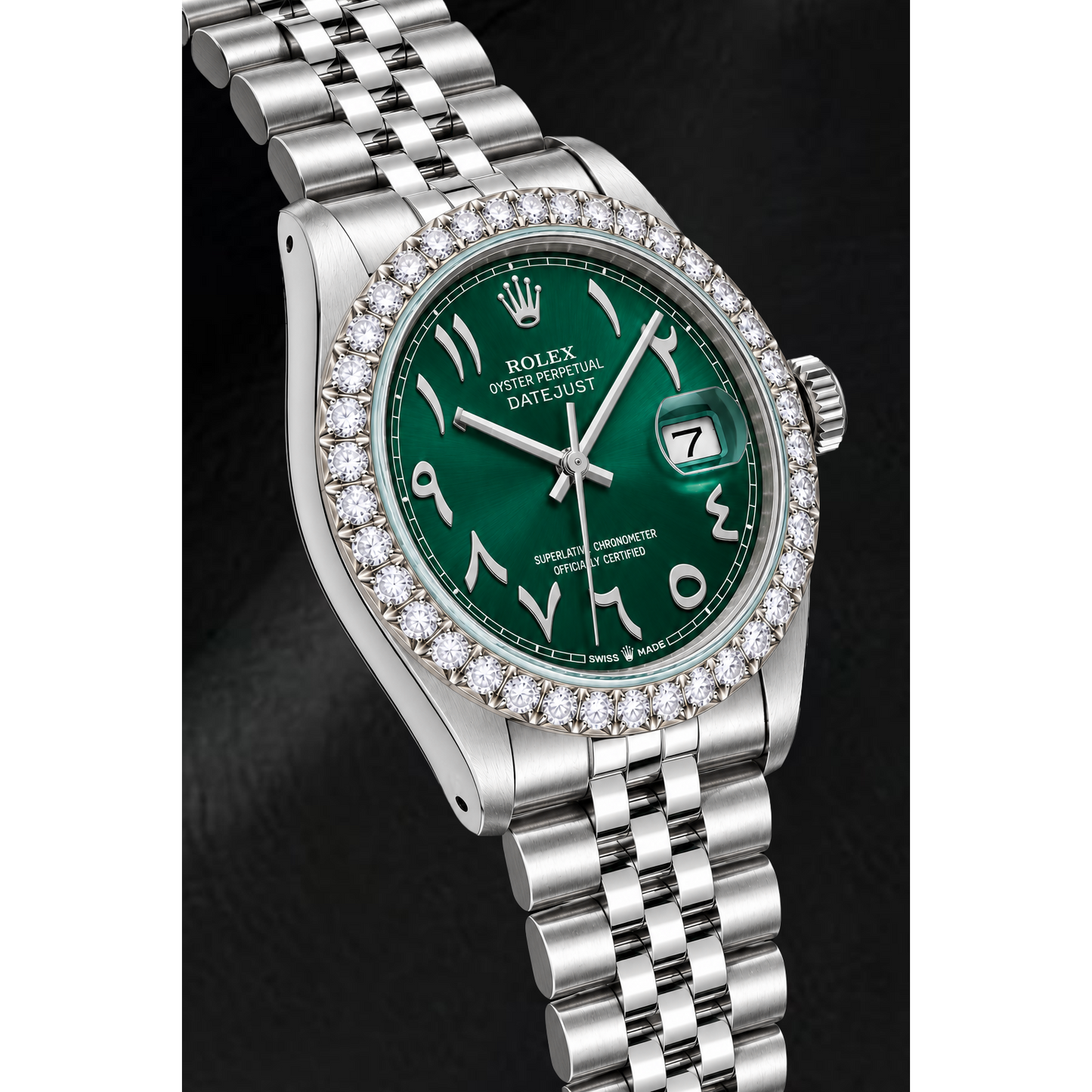 Rolex Datejust 16014 36 mm Uhr aus Edelstahl, grünes Zifferblatt mit östlich-arabischen Ziffern
