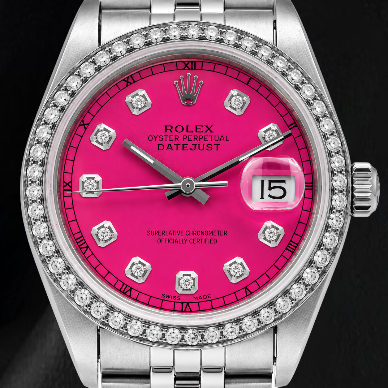 Rolex Datejust 16014 36 mm Edelstahluhr mit rosa Diamantzifferblatt