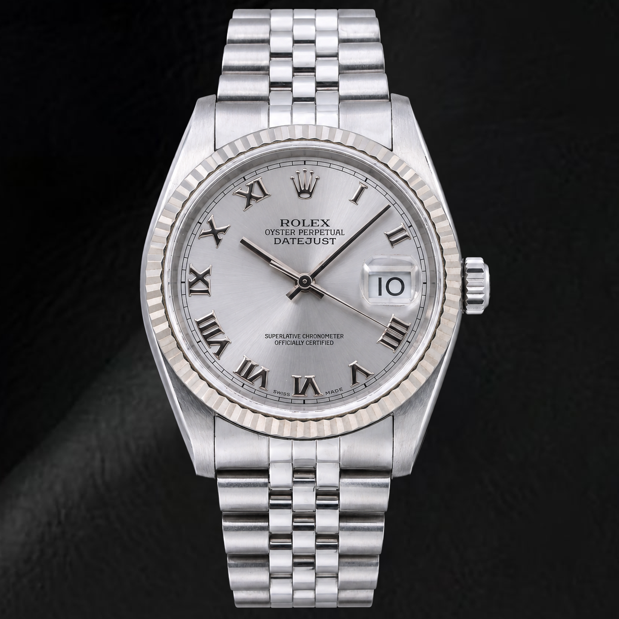 Rolex Datejust 16014 36 mm Edelstahl-Armbanduhr mit silbernem römischen Zifferblatt