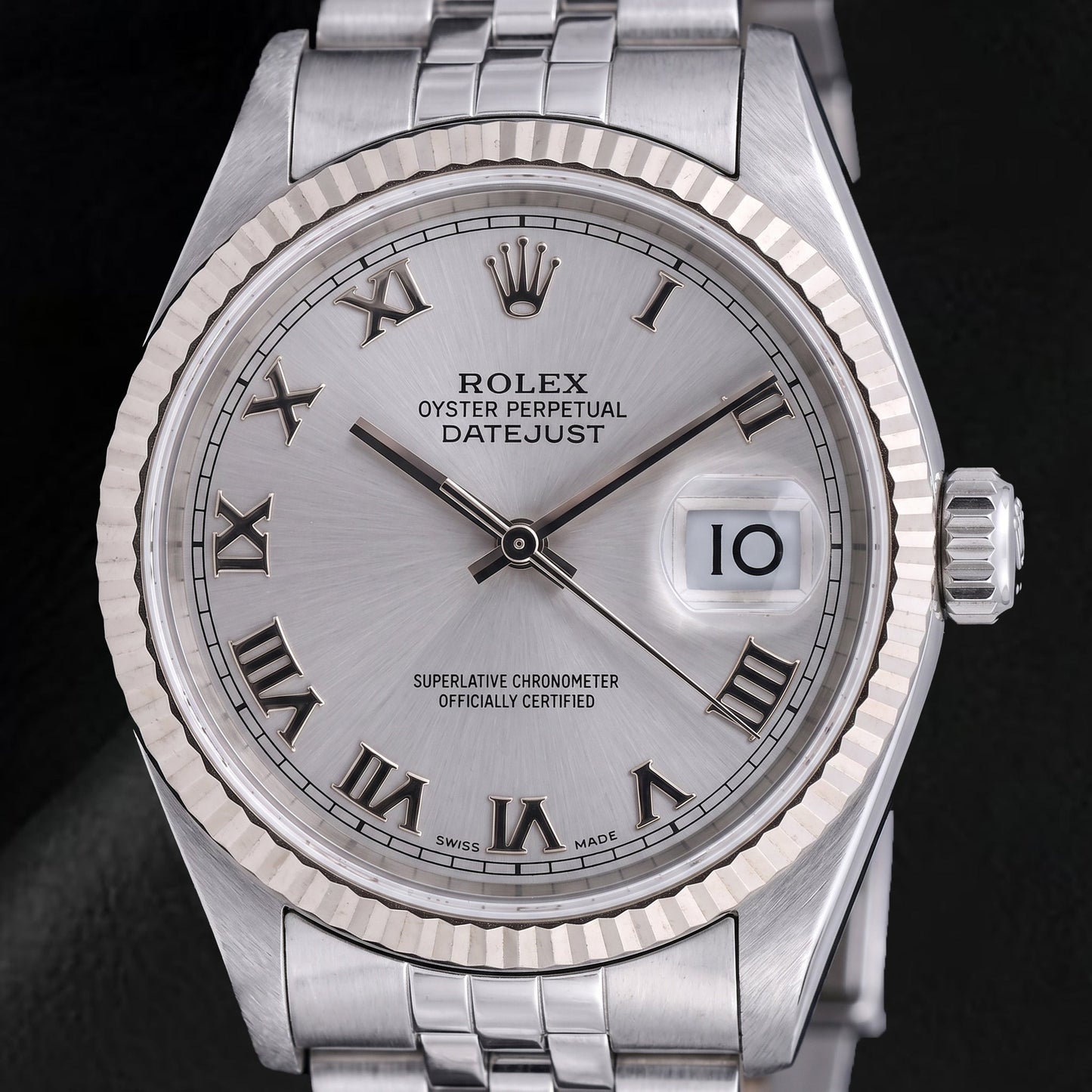 Rolex Datejust 16014 36 mm Edelstahl-Armbanduhr mit silbernem römischen Zifferblatt