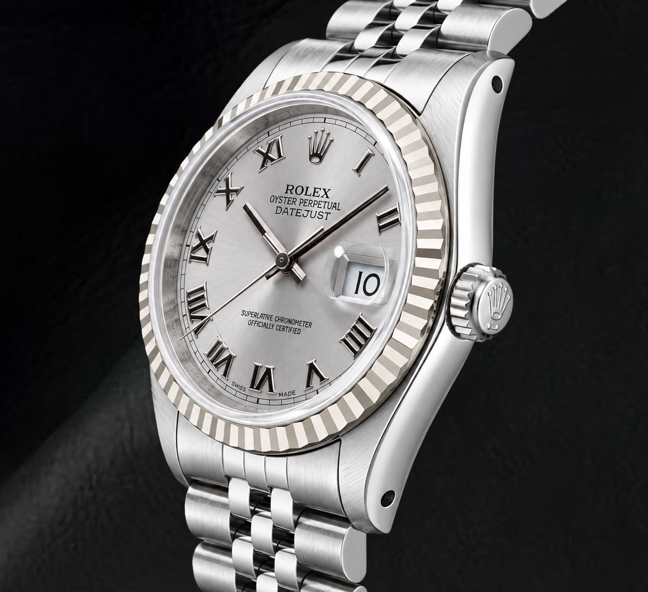 Rolex Datejust 16014 36 mm Edelstahl-Armbanduhr mit silbernem römischen Zifferblatt