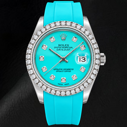 Rolex Datejust 16014 36 mm Türkisfarbenes Diamantzifferblatt Blaues Kautschukarmband Uhr