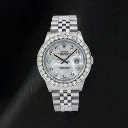 Rolex Datejust 16014 36 mm Uhr aus Edelstahl mit weißem Perlmutt-Diamantzifferblatt