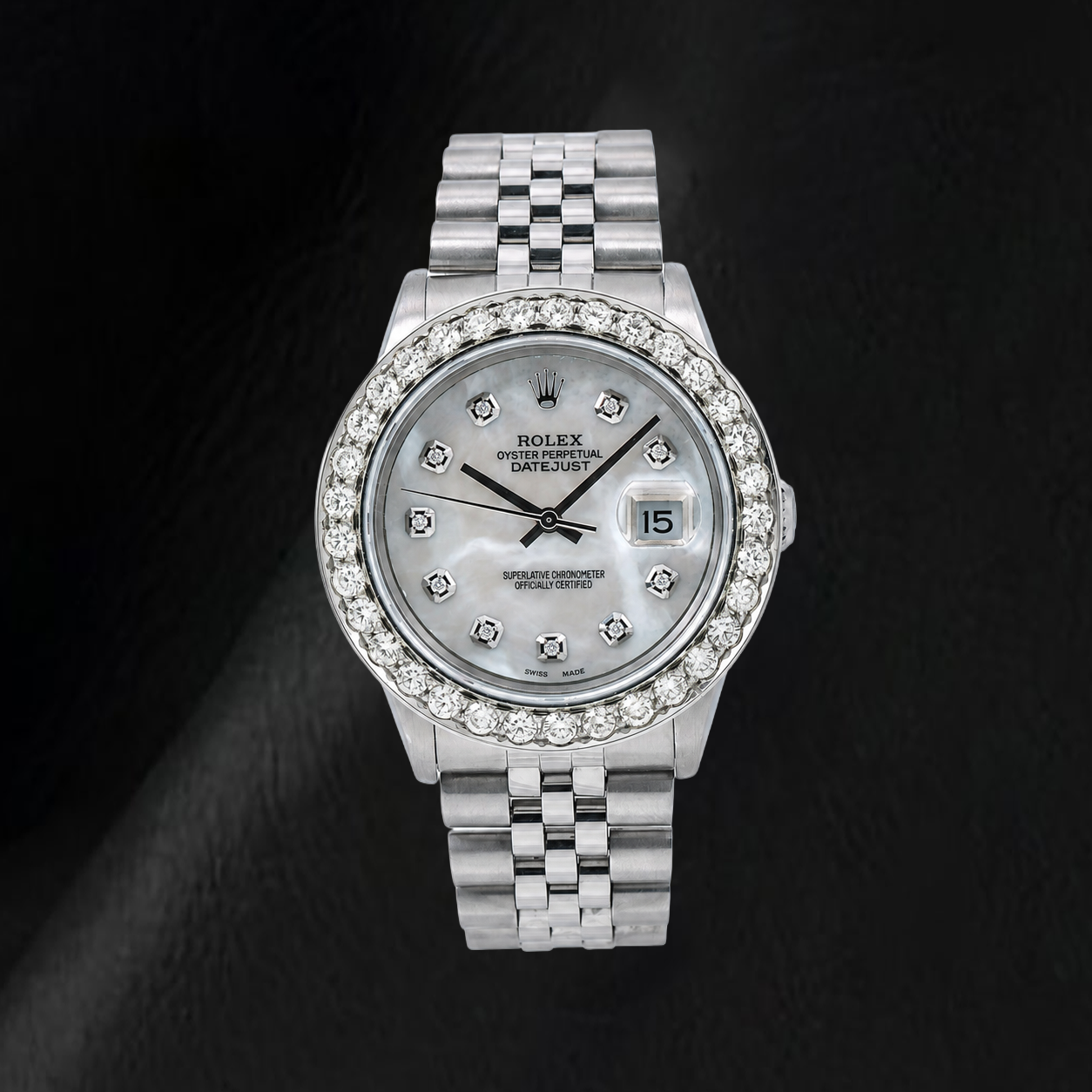 Rolex Datejust 16014 36 mm Uhr aus Edelstahl mit weißem Perlmutt-Diamantzifferblatt