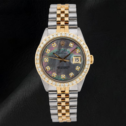 Rolex Datejust 1601 36 mm Schwarzes Perlmutt-Diamantzifferblatt Bicolor-Uhr