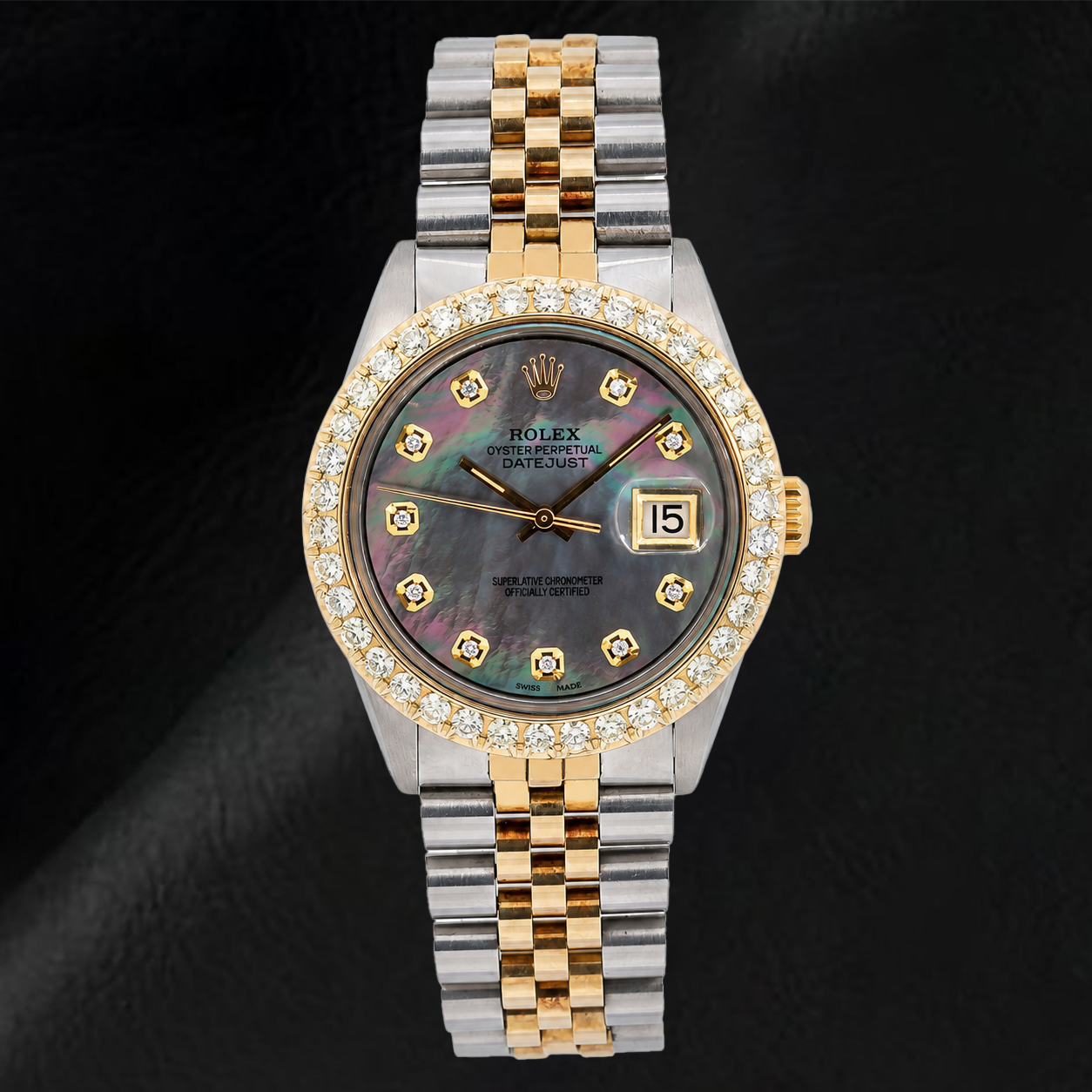 Rolex Datejust 1601 36 mm Schwarzes Perlmutt-Diamantzifferblatt Bicolor-Uhr