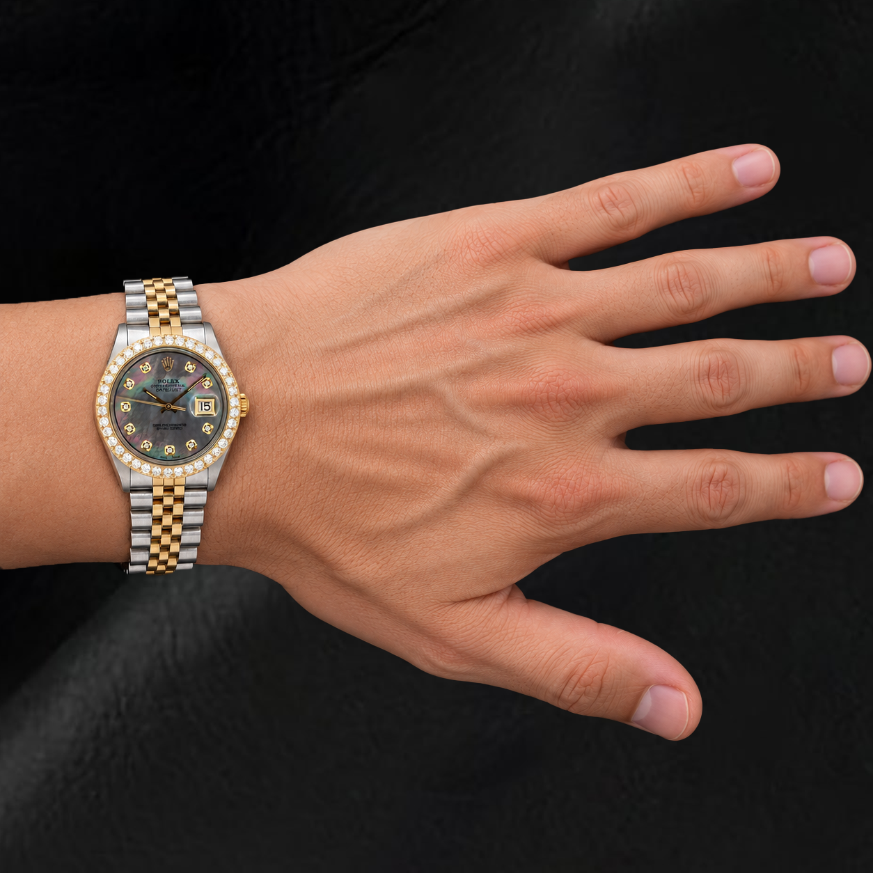 Rolex Datejust 1601 36 mm Schwarzes Perlmutt-Diamantzifferblatt Bicolor-Uhr