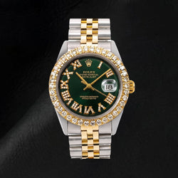 Rolex Datejust 1601 36 mm Bicolor Uhr mit schwarzem Diamantzifferblatt und römischen Ziffern