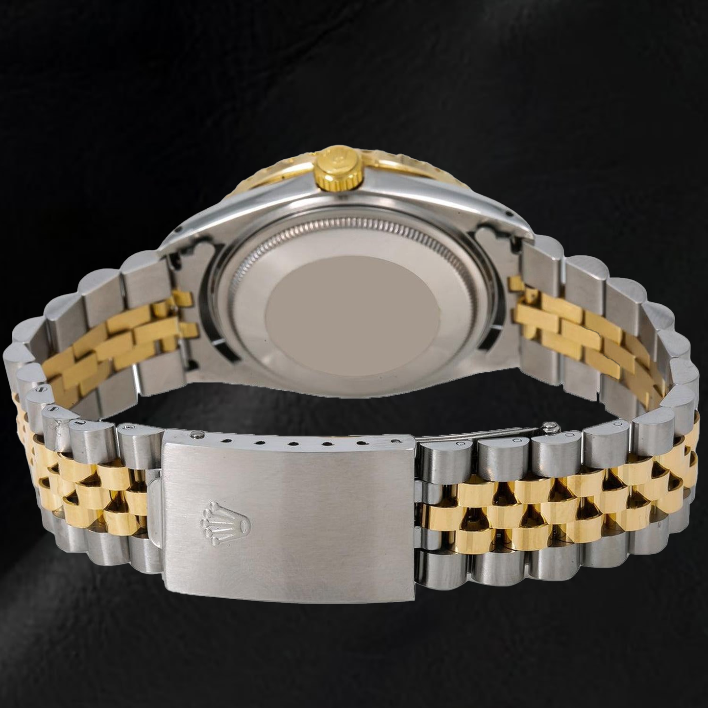 Rolex Datejust 1601 36 mm Bicolor Uhr mit schwarzem Diamantzifferblatt und römischen Ziffern