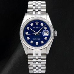 Rolex Datejust 1601 36 mm Edelstahluhr mit blauem Diamantzifferblatt und Jubilé-Armband