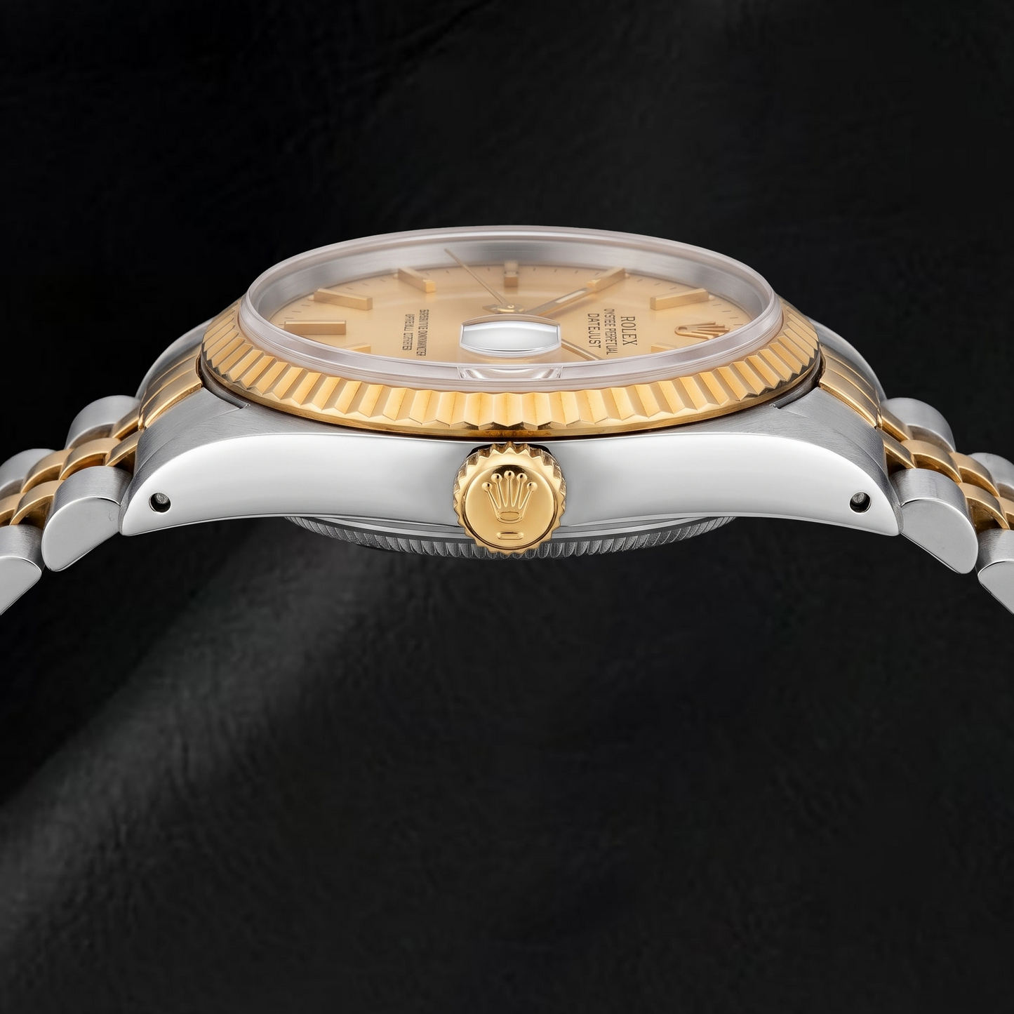 Rolex Datejust 1601 36 mm Bicolor-Uhr mit champagnerfarbenem Zifferblatt mit Stabindizes