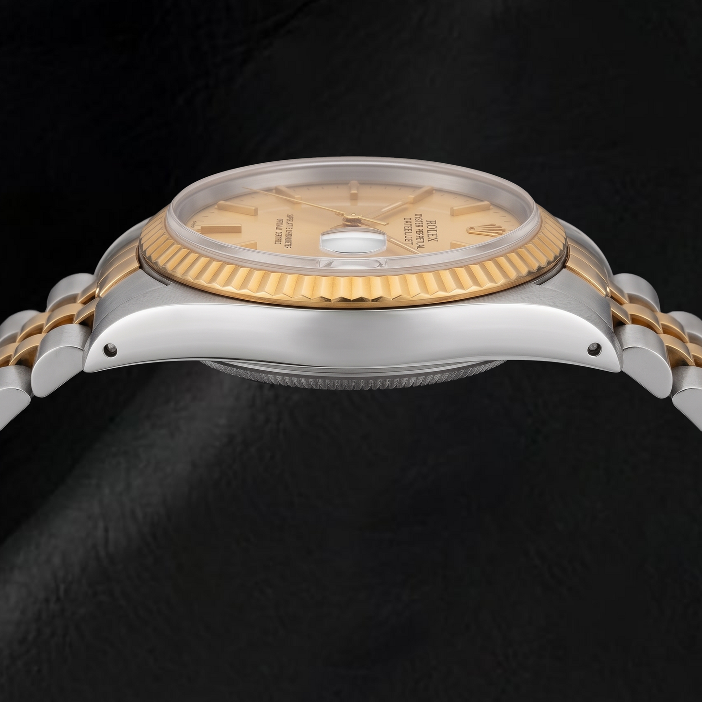 Rolex Datejust 1601 36 mm Bicolor-Uhr mit champagnerfarbenem Zifferblatt mit Stabindizes
