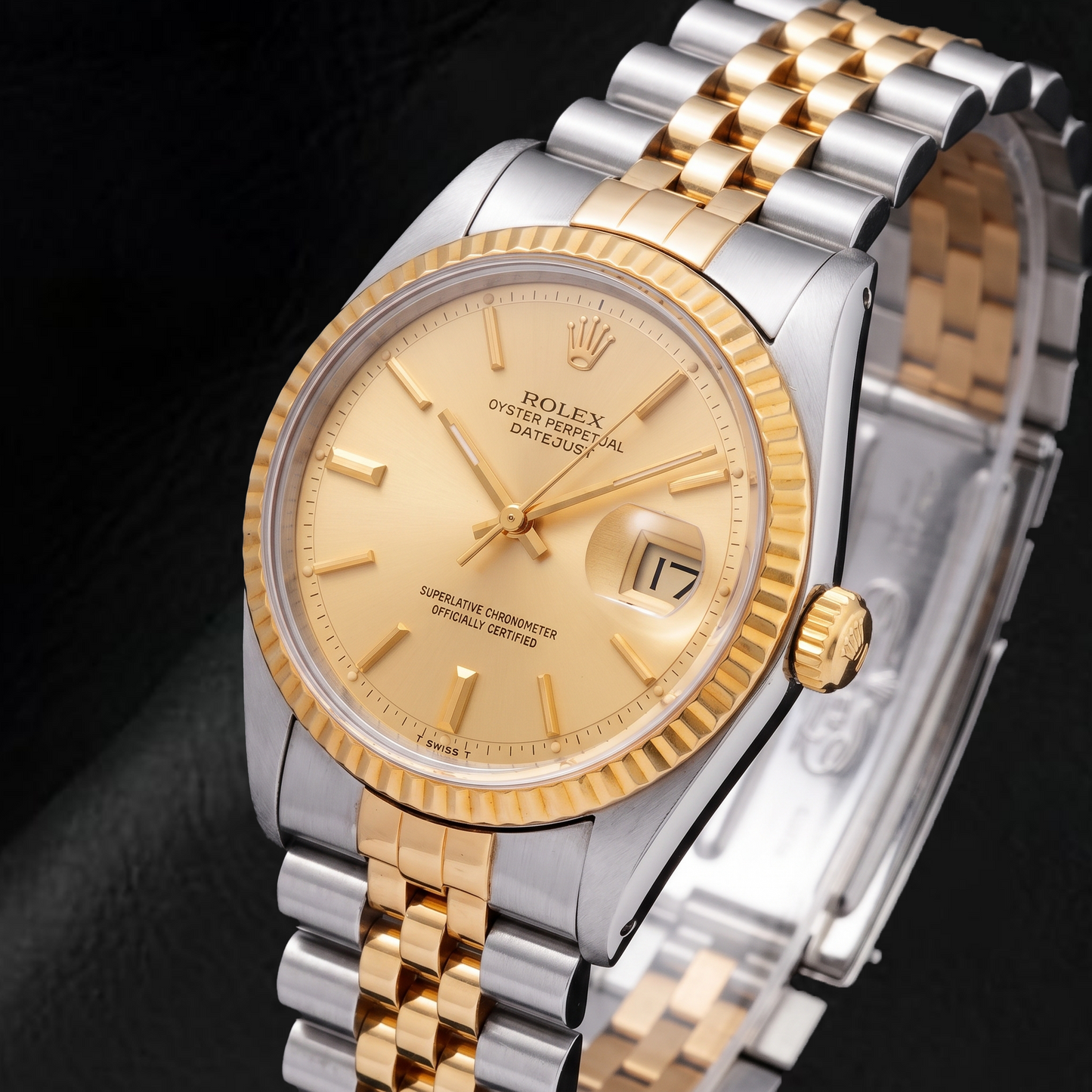 Rolex Datejust 1601 36 mm Bicolor-Uhr mit champagnerfarbenem Zifferblatt mit Stabindizes