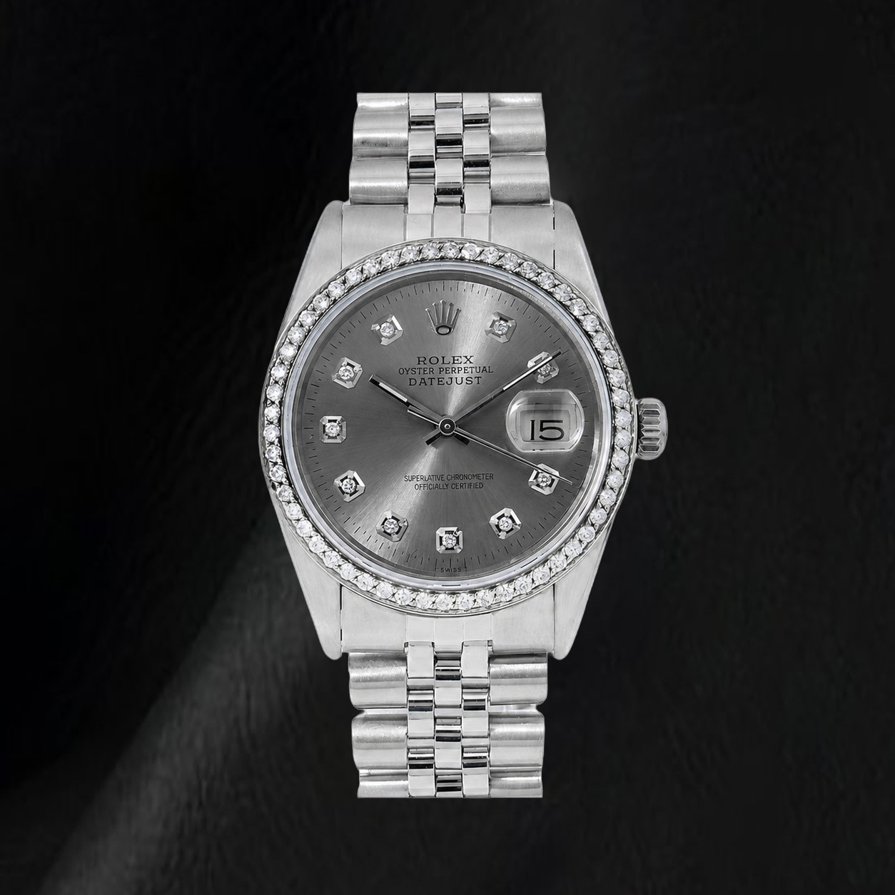 Rolex Datejust 1601 36 mm Edelstahl Uhr mit grauem Diamantzifferblatt