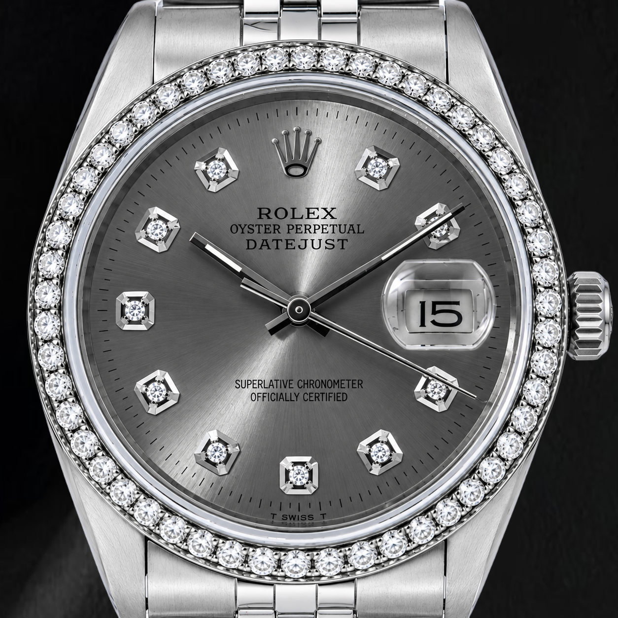Rolex Datejust 1601 36 mm Edelstahl Uhr mit grauem Diamantzifferblatt