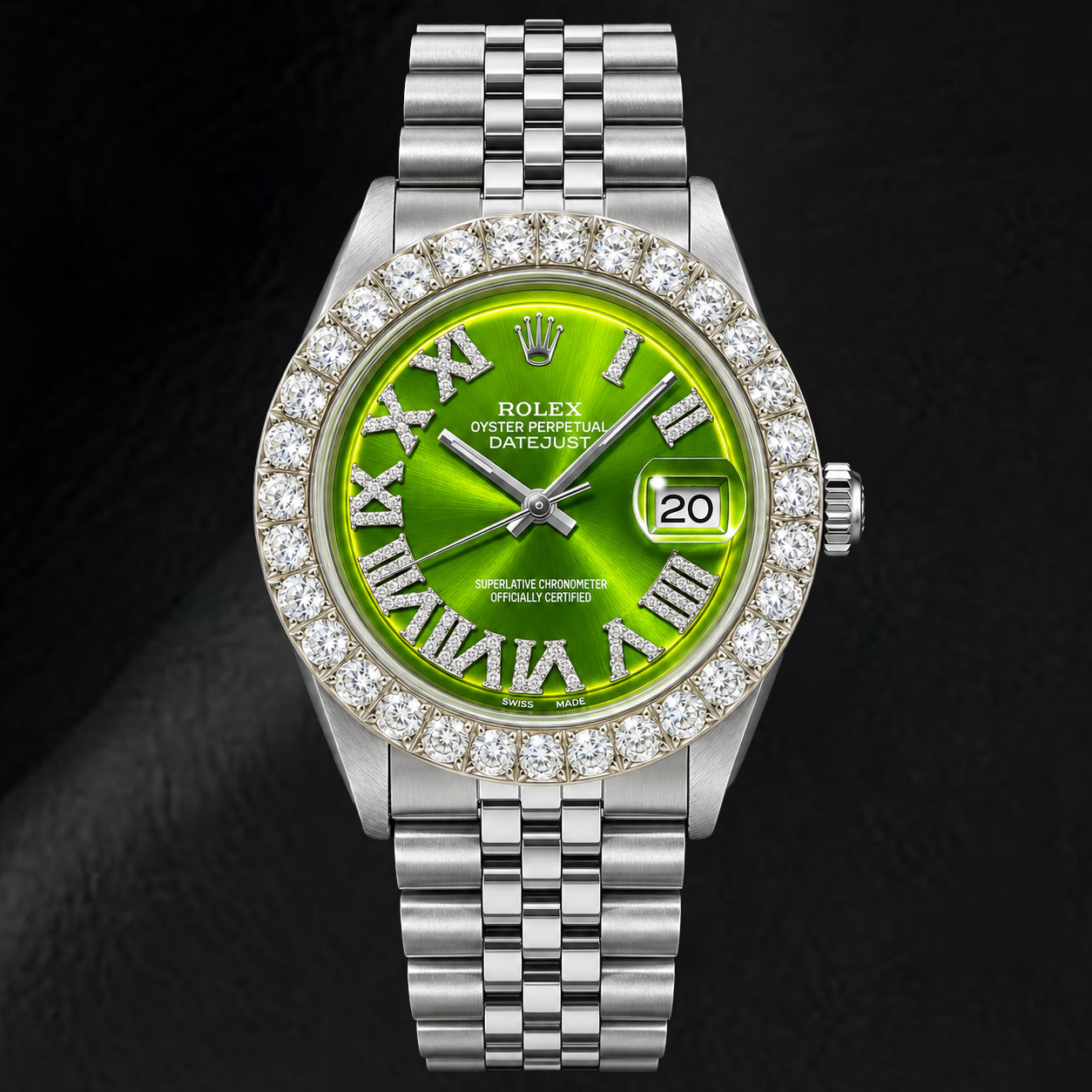 Rolex Datejust 1601 36 mm Edelstahl Uhr mit grünem römischem Diamantzifferblatt
