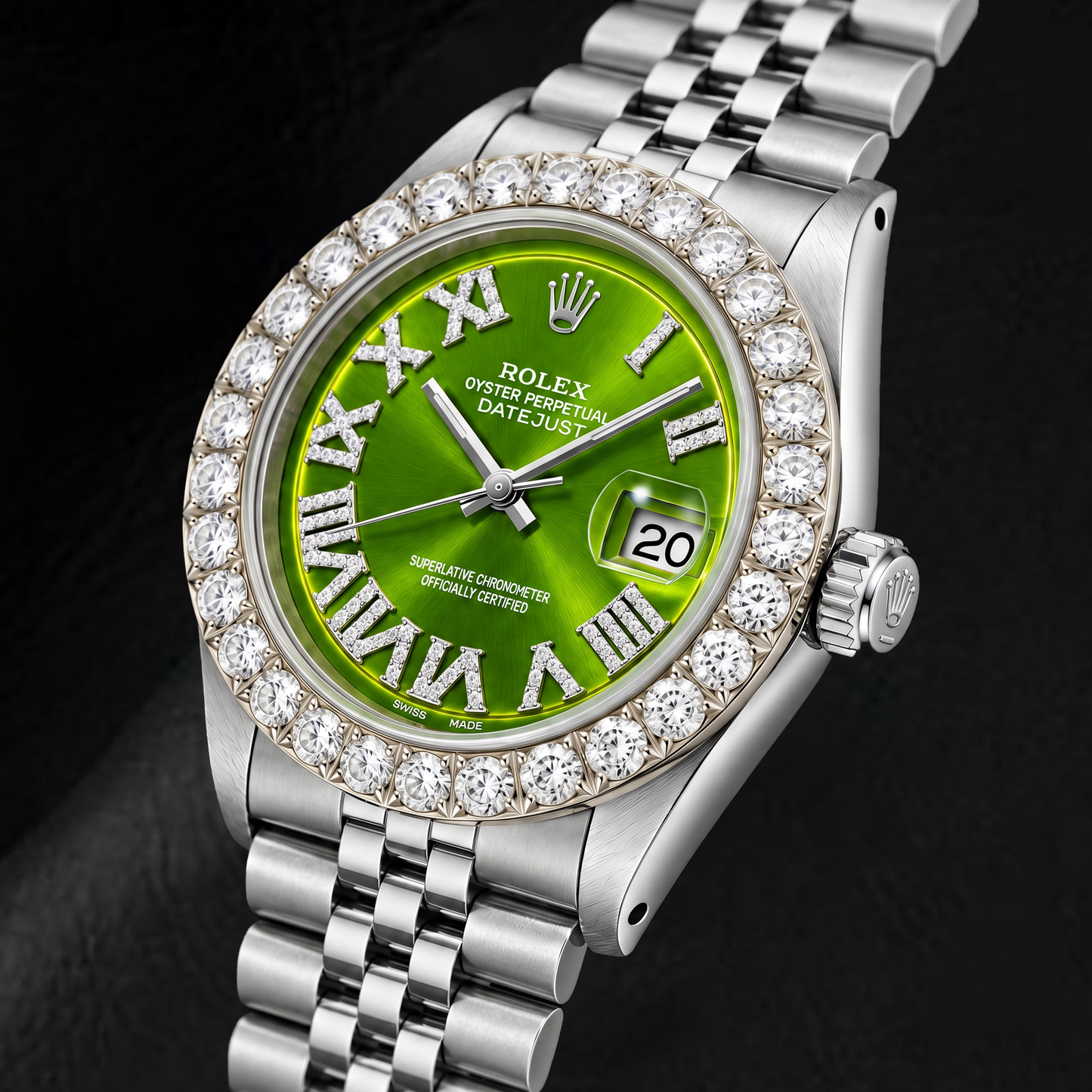 Rolex Datejust 1601 36 mm Edelstahl Uhr mit grünem römischem Diamantzifferblatt