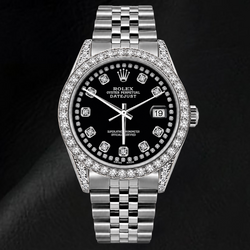 Rolex Datejust 16200 36 mm Edelstahl-Uhr mit schwarzem String-Diamantzifferblatt