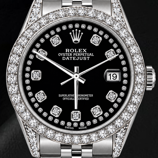 Rolex Datejust 16200 36 mm Edelstahl-Uhr mit schwarzem String-Diamantzifferblatt