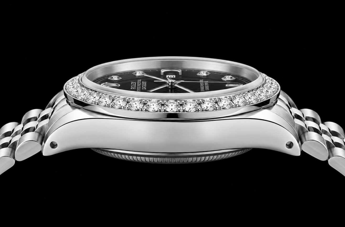 Rolex Datejust 16200 36 mm Armbanduhr aus Edelstahl mit schwarzem Diamantzifferblatt