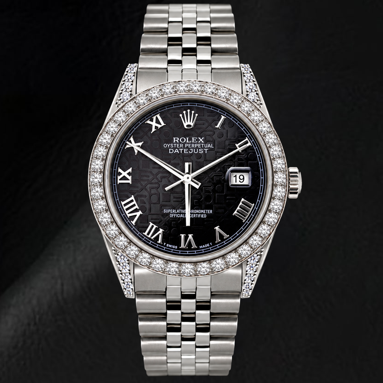 Rolex Datejust 16200 36 mm Uhr aus Edelstahl mit schwarzem Jubilé-Zifferblatt und römischen Ziffern