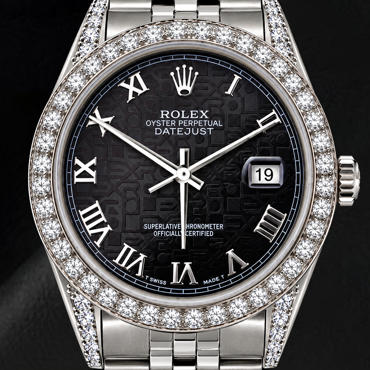 Rolex Datejust 16200 36 mm Uhr aus Edelstahl mit schwarzem Jubilé-Zifferblatt und römischen Ziffern