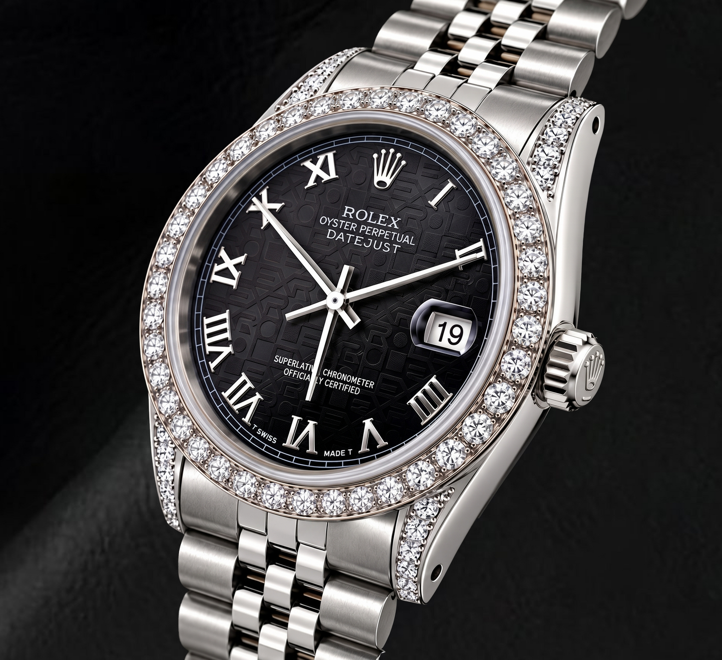 Rolex Datejust 16200 36 mm Uhr aus Edelstahl mit schwarzem Jubilé-Zifferblatt und römischen Ziffern