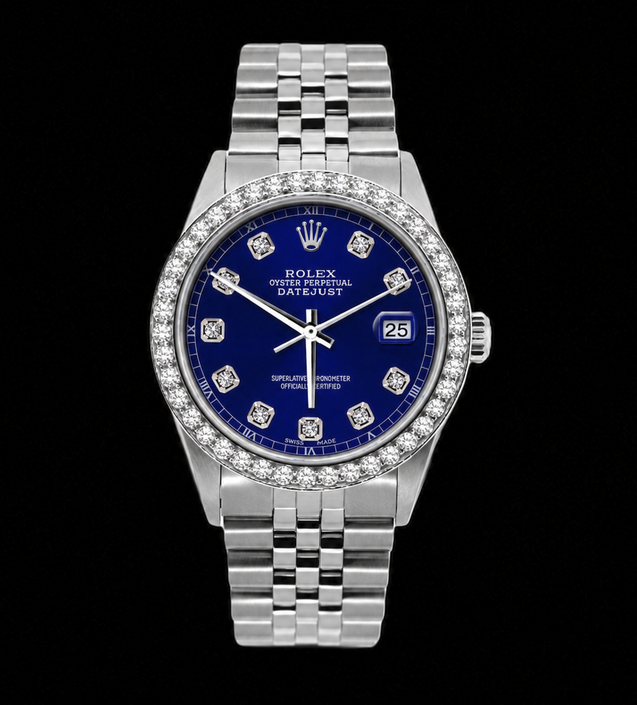 Rolex Datejust 16200 36 mm Armbanduhr aus Edelstahl mit blauem Diamantzifferblatt